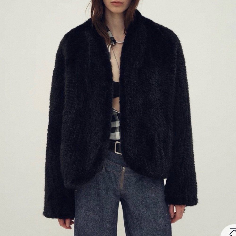 Black Knitted Real Mink Jacket